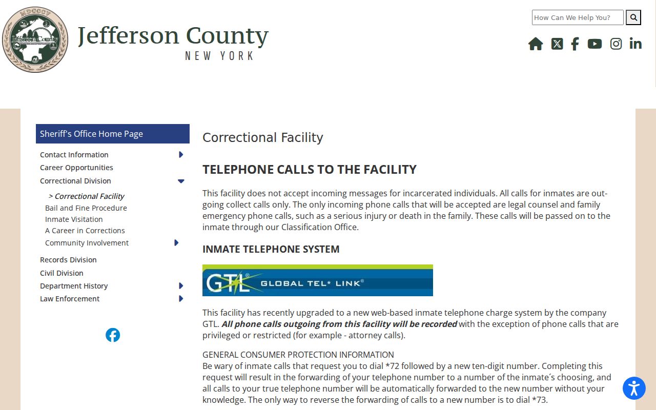 Jefferson County arrest history Correctional Facility information page