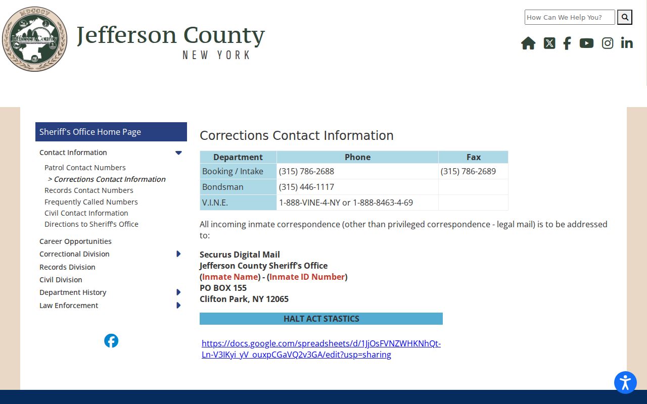 Jefferson County arrest records corrections contact numbers page