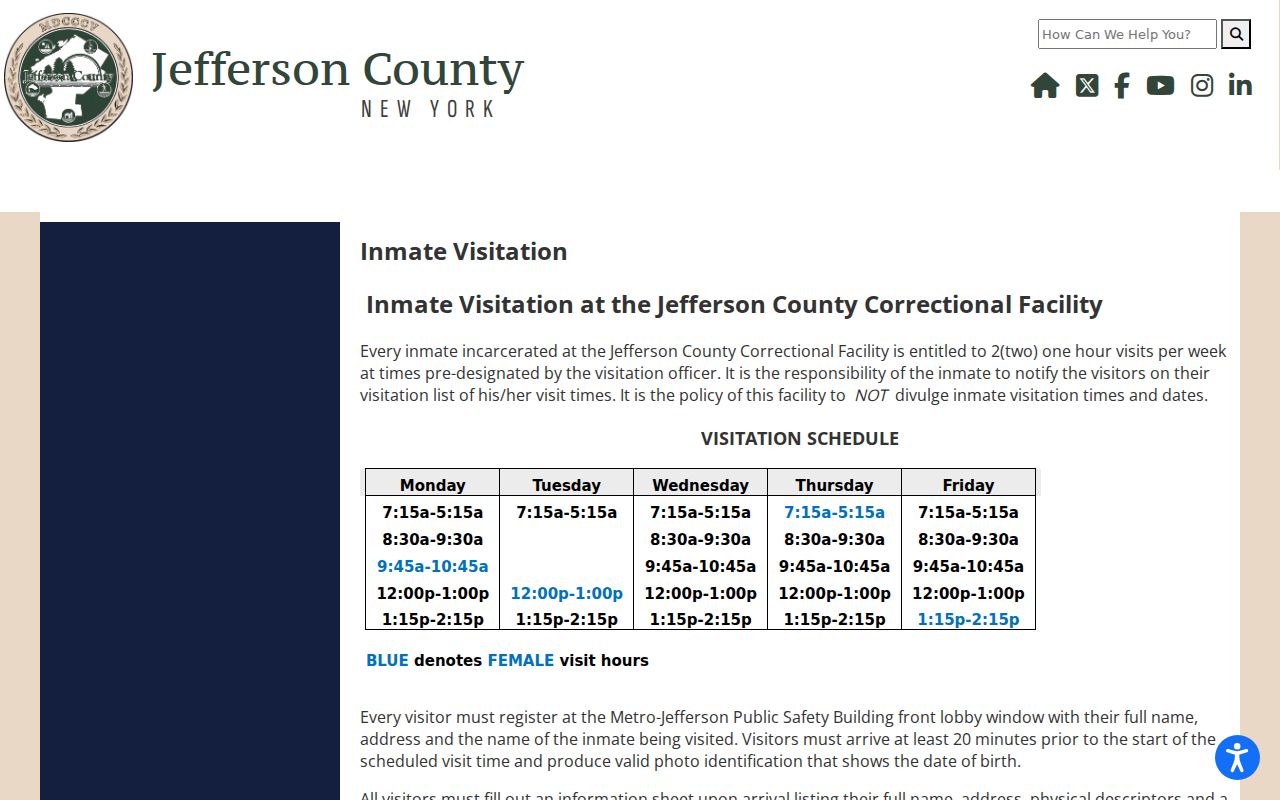 Jefferson County arrest records jail visitation procedure page