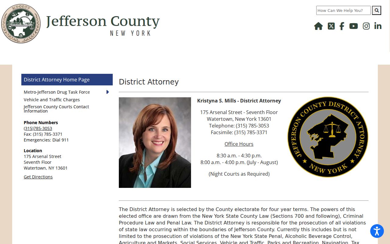 Jefferson County arrest history District Attorney information page