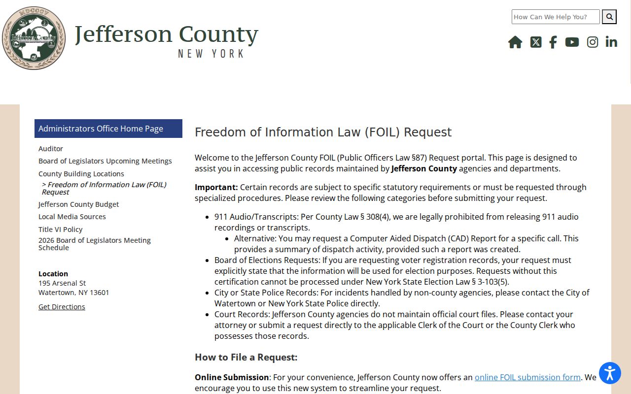 Jefferson County criminal records FOIL request channel