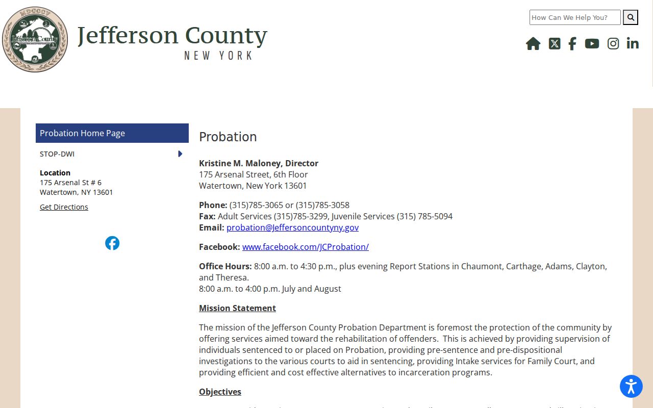 Jefferson County criminal history probation department services