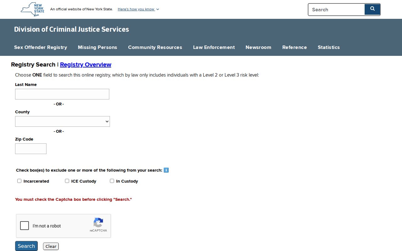 Jefferson County sex offender registry search form